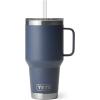 imageYETI Rambler 25 oz Tumbler with Handle and Straw Lid Travel Mug Water Tumbler Vacuum Insulated Cup with Handle Stainless Steel Rescue RedNavy