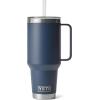 imageYETI Rambler 25 oz Tumbler with Handle and Straw Lid Travel Mug Water Tumbler Vacuum Insulated Cup with Handle Stainless Steel Rescue RedNavy