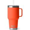imageYETI Rambler 25 oz Tumbler with Handle and Straw Lid Travel Mug Water Tumbler Vacuum Insulated Cup with Handle Stainless Steel Rescue RedPapaya