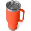 imageYETI Rambler 25 oz Tumbler with Handle and Straw Lid Travel Mug Water Tumbler Vacuum Insulated Cup with Handle Stainless Steel Rescue RedPapaya