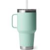 imageYETI Rambler 25 oz Tumbler with Handle and Straw Lid Travel Mug Water Tumbler Vacuum Insulated Cup with Handle Stainless Steel Rescue RedSeafoam