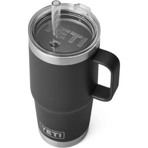 imageYETI Rambler 25 oz Tumbler with Handle and Straw Lid Travel Mug Water Tumbler Vacuum Insulated Cup with Handle Stainless Steel Rescue RedBlack