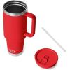 imageYETI Rambler 40 oz Travel Mug with Flip Straw Lid  Stainless Steel Vacuum Insulated Leakproof Cup Holder FriendlyRescue Red