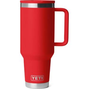 imageYETI Rambler 40 oz Travel Mug with Flip Straw Lid  Stainless Steel Vacuum Insulated Leakproof Cup Holder FriendlyRescue Red
