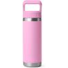 imageYETI Rambler 18 oz Bottle Vacuum Insulated Stainless Steel with Color Matching Straw Cap WhitePower Pink