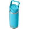 imageYETI Rambler 18 oz Bottle Vacuum Insulated Stainless Steel with Color Matching Straw Cap WhiteReef Blue