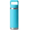 imageYETI Rambler 18 oz Bottle Vacuum Insulated Stainless Steel with Color Matching Straw Cap WhiteReef Blue