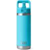 imageYETI Rambler 18 oz Bottle Vacuum Insulated Stainless Steel with Color Matching Straw Cap WhiteReef Blue