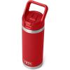 imageYETI Rambler 18 oz Bottle Vacuum Insulated Stainless Steel with Color Matching Straw Cap WhiteRescue Red