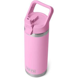 imageYETI Rambler 18 oz Bottle Vacuum Insulated Stainless Steel with Color Matching Straw Cap WhitePower Pink