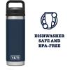 imageYETI Rambler 18 oz Bottle Leakproof Vacuum Insulated Stainless Steel with Chug Cap RidgelineNavy