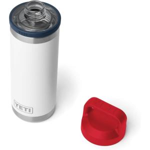 imageYETI Rambler 18 oz Bottle Leakproof Vacuum Insulated Stainless Steel with Chug Cap RidgelineWhiteNavyRescue Red