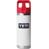 imageYETI Rambler 18 oz Bottle Vacuum Insulated Stainless Steel with Color Matching Straw Cap Royal BlueWhiteRescue RedBadge