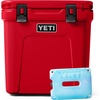 image:imageYETI Roadie 48 Wheeled Cooler with Retractable Periscope Handle Rescue Red with ICE Block Refreezable Reusable Cooler Ice Pack 4 lb