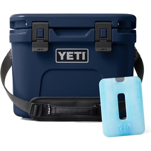 image:imageYETI Roadie 15 Hard Cooler with DoubleDuty Shoulder Strap Navy with ICE Sheet Refreezable Reusable Cooler Ice Pack Large