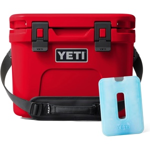 image:imageYETI Roadie 15 Hard Cooler with DoubleDuty Shoulder Strap Rescue Red with ICE Sheet Refreezable Reusable Cooler Ice Pack Large