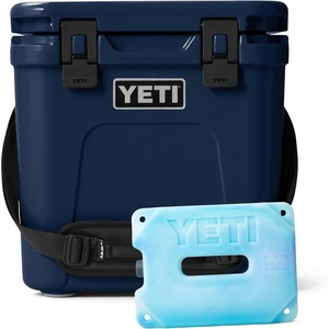 image:imageYETI Roadie 24 20 Hard Cooler with DoubleDuty Shoulder Strap and Drain Plug Navy with ICE Block Refreezable Reusable Cooler Ice Pack 4 lb