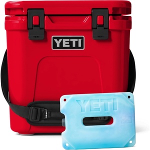image:imageYETI Roadie 24 20 Hard Cooler with DoubleDuty Shoulder Strap and Drain Plug Rescue Red with ICE Block Refreezable Reusable Cooler Ice Pack 4 lb