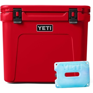 image:imageYETI Roadie 60 Wheeled Cooler with Retractable Periscope Handle Rescue Red with ICE Block Refreezable Reusable Cooler Ice Pack 4 lb