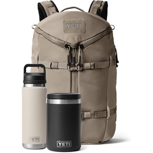 image:imageYETI Rambler 26 oz Cape Taupe Chug Cap Bottle and 16 oz Black Food Jar Leakproof Vacuum Insulated with YETI Ranchero 27L Backpack AllDay Utility Pack Cape Taupe