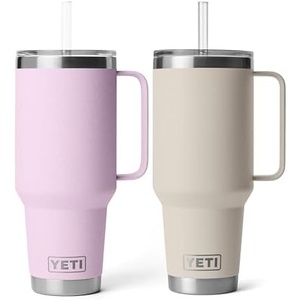 image:imageYETI Rambler 42 oz Tumbler with Handle and Straw Lid Travel Mug Water Tumbler Vacuum Insulated Cup with Handle Stainless Steel Cherry Blossom  Textured and Cape Taupe